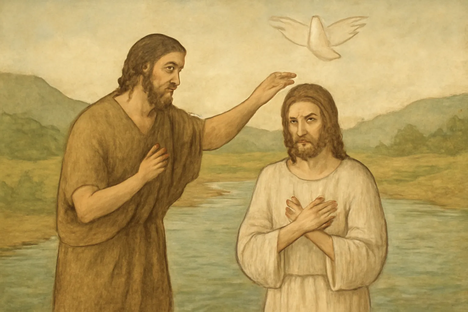 Jesus é batizado por João batista